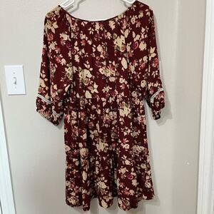 Kori America Floral Dress Size Medium Light  Gauzy Tiered Cottagecore Boho